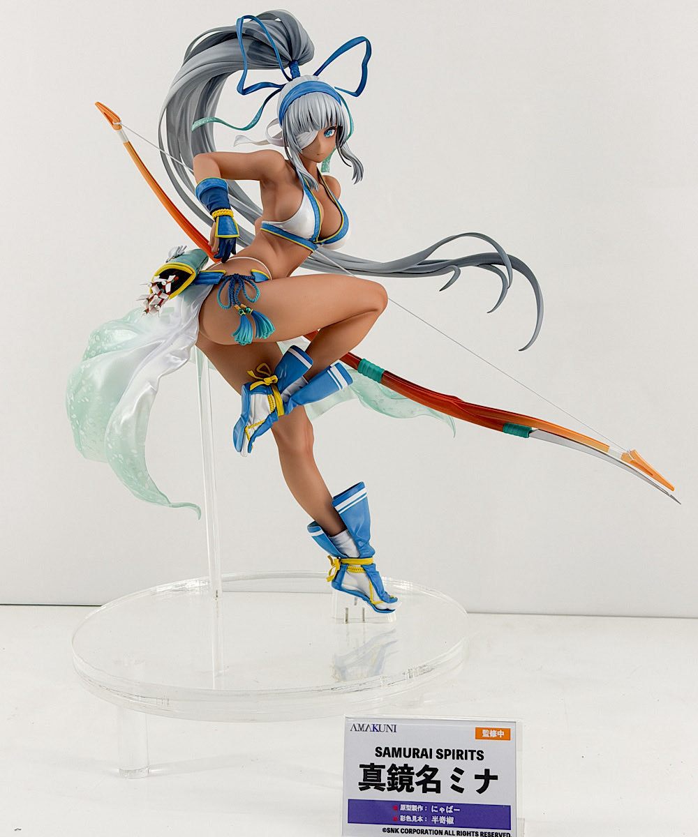 beyond_the_2D's tweet photo. あみあみホビーキャンプでフィギュア用イラストを担当しましたサムスピ「真鏡名ミナ」のデコマスも展示中です！躍動する肉体と翻る衣の美しさ…ご予約をお待ちください！ https://t.co/eIsTCLi7qd