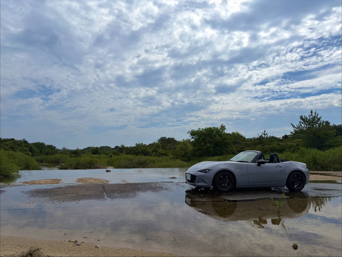 nuu2500's tweet photo. 朝明川洗い越しでうちの子水浴びしてきました
雨降った後の時はもっと水の流れ強いのかな？と思いつつ、降りたらちゃんと靴下まで浸かりました♨️
また流れ強い時を狙ってきたいと思います https://t.co/Q0wYtrZani