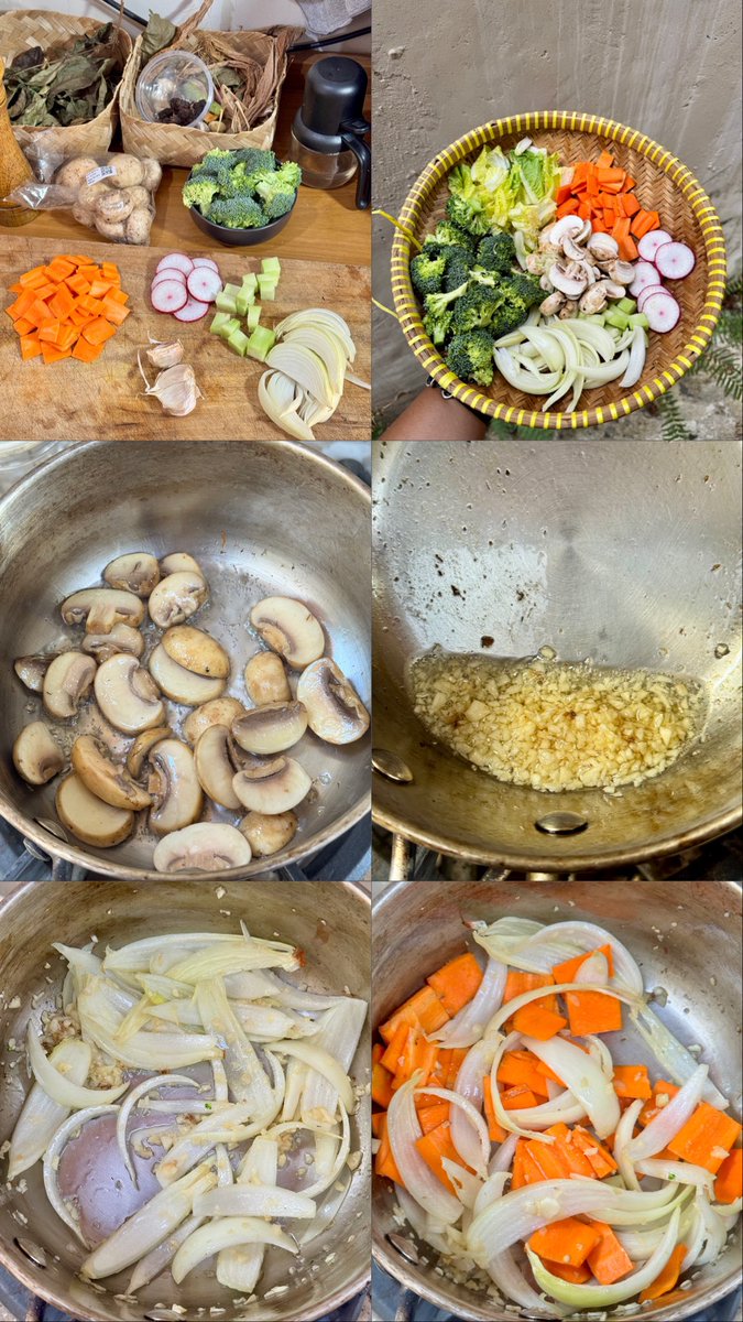 masakpartikelir's tweet photo. Masak sup sayur bening yang enak tuh ga ngasal cemplang-cemplung doang yaaa, gini caranya kalo mau naik level

1. Siapin semua bahan, cuci bersih, mise en place
2. Wortel mengandung antioksidan dan 'aromatik' tepat di bawah kulitnya, jangan dikupas terlalu tebal, seset aja dikit-dikit
3. Iris bahan sama besar biar nanti matang bareng, kalo ini sesuai kreativitas aja
4. Jamur paling nikmat disear dulu, nanti join belakangan kalo supnya dah matang
5. Now we build the flavor base, tumis bumbu lalu bahan, pake api kecil aja ga perlu sampe caramelized, istilah kerennya "sweating vegetables" biar moisturenya ke release, umaminya 'bangun'
6. Kalo manis alami dari bawang2an, wortel, udah muncul, baru deh masukin kaldu
7. Baru masukin bahan yang lunak-lunak, e.g. di sini brokoli sama dedaunan
8. Apalagi yah lupa (konten kreator ga niat) wkwkwk