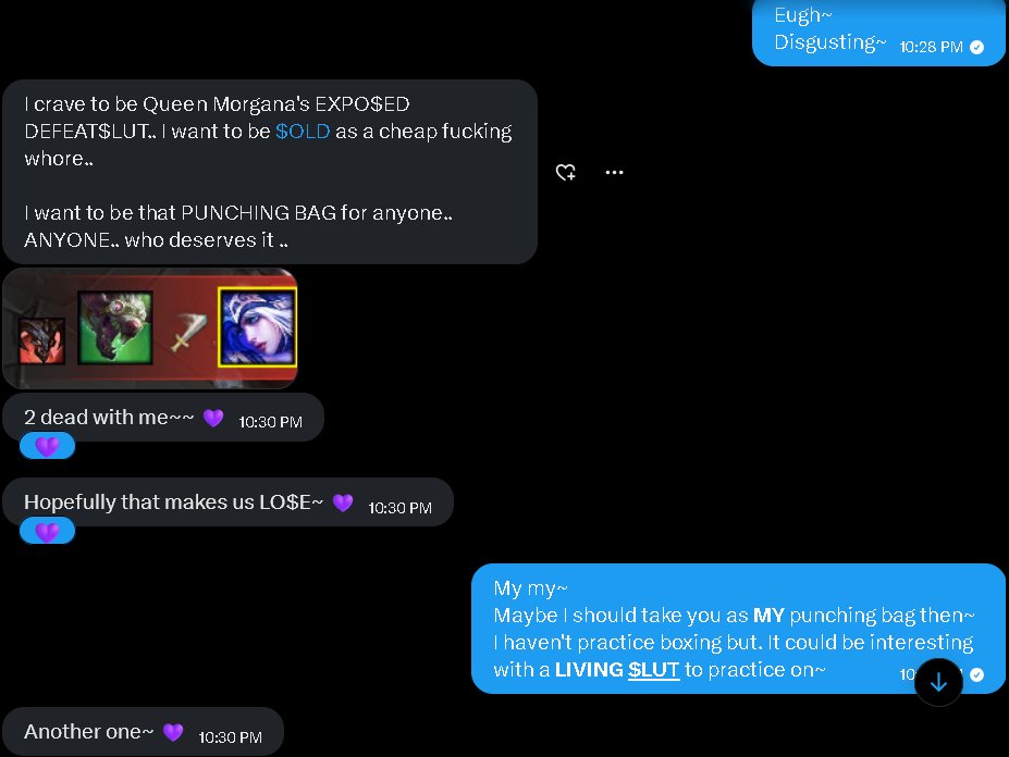 UrQueenMorgana's tweet photo. *Yaaawns*

Oh my...It really tiresome to get all these $endies and training 𝐃𝐄𝐅𝐄𝐀𝐓𝐒𝐋𝐔𝐓𝐒 into their full uselessness glory~

Again, thank the 𝐒𝐋𝐔𝐓𝐓𝐘 $𝐋𝐀𝐕𝐄 @Eske_Loses for this LAME defeat she just got thanks to my rules~

Oh right... She is now 𝐌𝐀𝐑𝐊𝐄𝐃 ~ https://t.co/SAgoherAE9