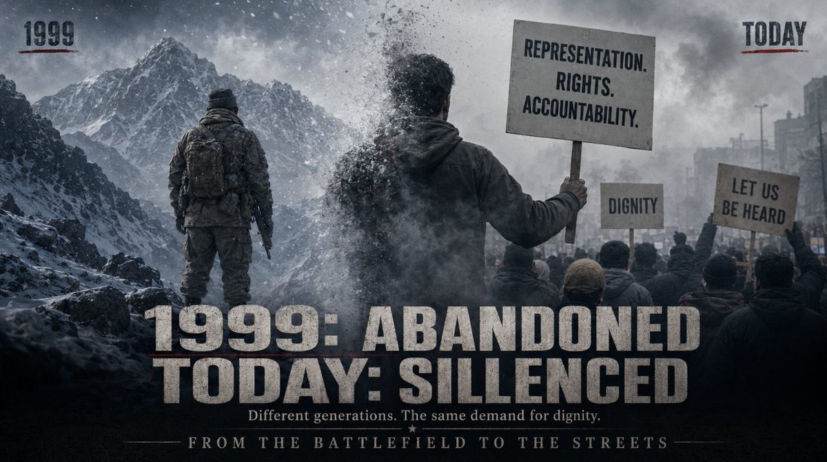aaayaaann_n's tweet photo. From abandoned NLI soldiers in 1999 to protesters demanding rights today, the pattern remains unchanged: Islamabad expects sacrifice from marginalised regions but responds to their voices with silence and force. #PakistanKiShikast https://t.co/9amsgd1DXX