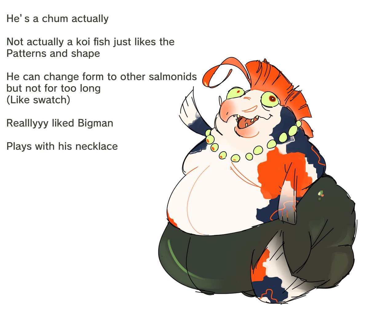 Swatch_txt's tweet photo. I wanted to make a salmonid sona because I thought it’d be cute but also just want something to make more sense when selfship with big man https://t.co/lPqgPlZx8T