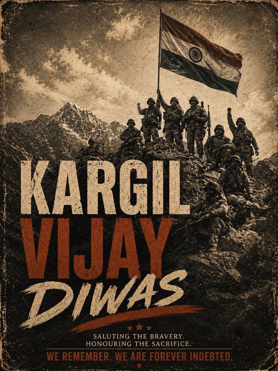 InTouchPol's tweet photo. Remembering the supreme sacrifice, unmatched valour, and unwavering courage of our bravehearts on Kargil Vijay Diwas.🇮🇳
We salute the heroes who fought in extreme conditions at 16,000–18,000 ft to protect our motherland
#KargilVijayDiwas #IndianArmy #KargilWar #Hero #NeverForget https://t.co/6qqi7SI2Y2