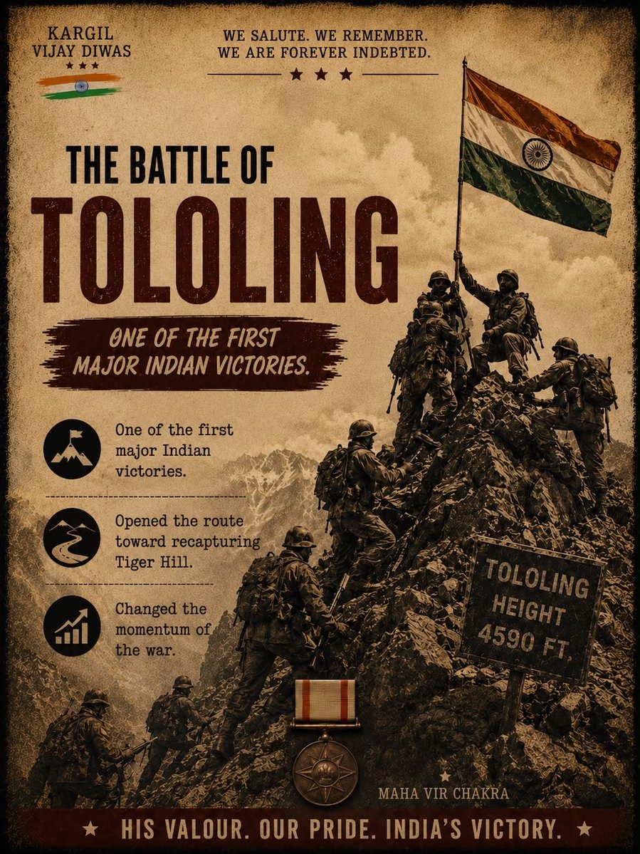 InTouchPol's tweet photo. Remembering the supreme sacrifice, unmatched valour, and unwavering courage of our bravehearts on Kargil Vijay Diwas.🇮🇳
We salute the heroes who fought in extreme conditions at 16,000–18,000 ft to protect our motherland
#KargilVijayDiwas #IndianArmy #KargilWar #Hero #NeverForget https://t.co/6qqi7SI2Y2