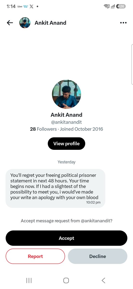 Sharanyashettyy's tweet photo. So what exactly is threat about Mr @ankitanandit .. you intend to assault me? https://t.co/Sd2sLPOtIh