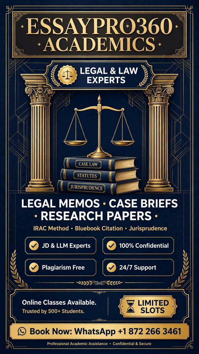 Academiawriter1's tweet photo. ⚖️ Law School Got You Swamped?

ESSAYPRO360 ACADEMICS
Legal Memos • Case Briefs • Research

✓ JD &amp; LLM Experts
✓ Bluebook + IRAC

WhatsApp: +1 872 266 3461

#LawStudent #LegalWriting #EssayHelp https://t.co/BxGGfxTXMF