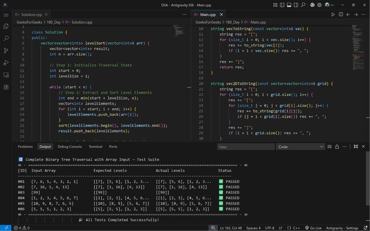 PankajB42550's tweet photo. 🚀 #Day 180/100 – Sort Each Level of Complete Binary Tree

💡 Key: Partition level-order array into segments of size 1,2,4,8... Sort each segment independently.

✅ O(n log n)  | O(n)
Consistency > Intensity. Keep pushing! 💪

 #DSA #BinaryTree #Sorting #CodingEveryday #DAY180 https://t.co/hLYezmjdit