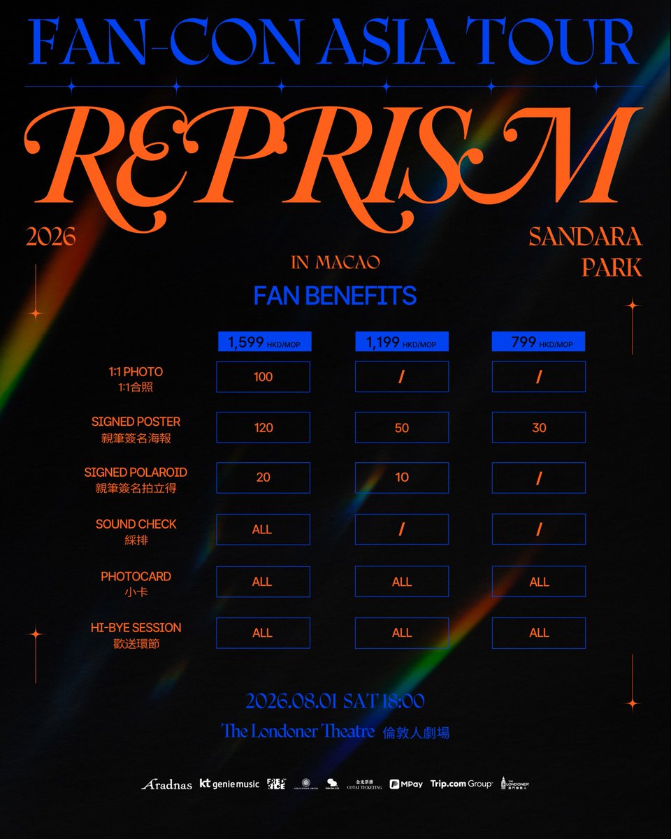 Maryine97's tweet photo. #WTS
SANDARA PARK FAN-CON『REPRISM』IN MACAO 🇲🇴
📍 The Londoner Theatre
📅 2026.08.01 (SAT) 18:00
🎫 MOP/HKD 1,599 / 1,199 / 799
✨ Ticketing service available
📩 Please DM
📩Interfana OK
#WTS #SANDARAPARK #2NE1 #チケット代行 #マカオ代行 https://t.co/2ZH4rgXnfc