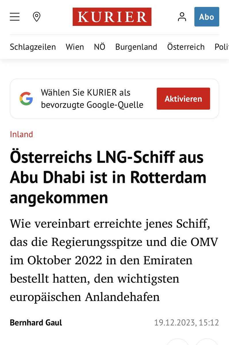 karlnehammer's tweet photo. Es ist nicht wahr, nur weils von der FPÖ behauptet wird :-)

Wir haben damals ein Schiff mit LNG vereinbart. Und genau das ist auch geschehen. https://t.co/KoMQbHj5TD