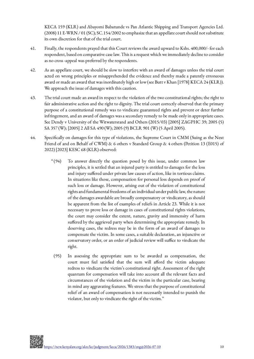 OduorACaroline's tweet photo. Can you sue your University for delaying your graduation? The Court of Appeal has answered.

In Technical University of Kenya v Charles Kaindo Kuria & 20 Others (Civil Appeal No. 596 of 2019), the Court of Appeal held that the Technical University of Kenya violated the students' right to fair administrative action under Article 47 of the Constitution after its administrative failures delayed their graduation when a lecturer disappeared with examination scripts.

The Court affirmed that universities have a constitutional duty to manage students' academic affairs efficiently and within a reasonable time. Institutional inefficiency, poor record management and bureaucratic inertia cannot be used to justify placing students' careers, professional admissions and employment opportunities on hold.