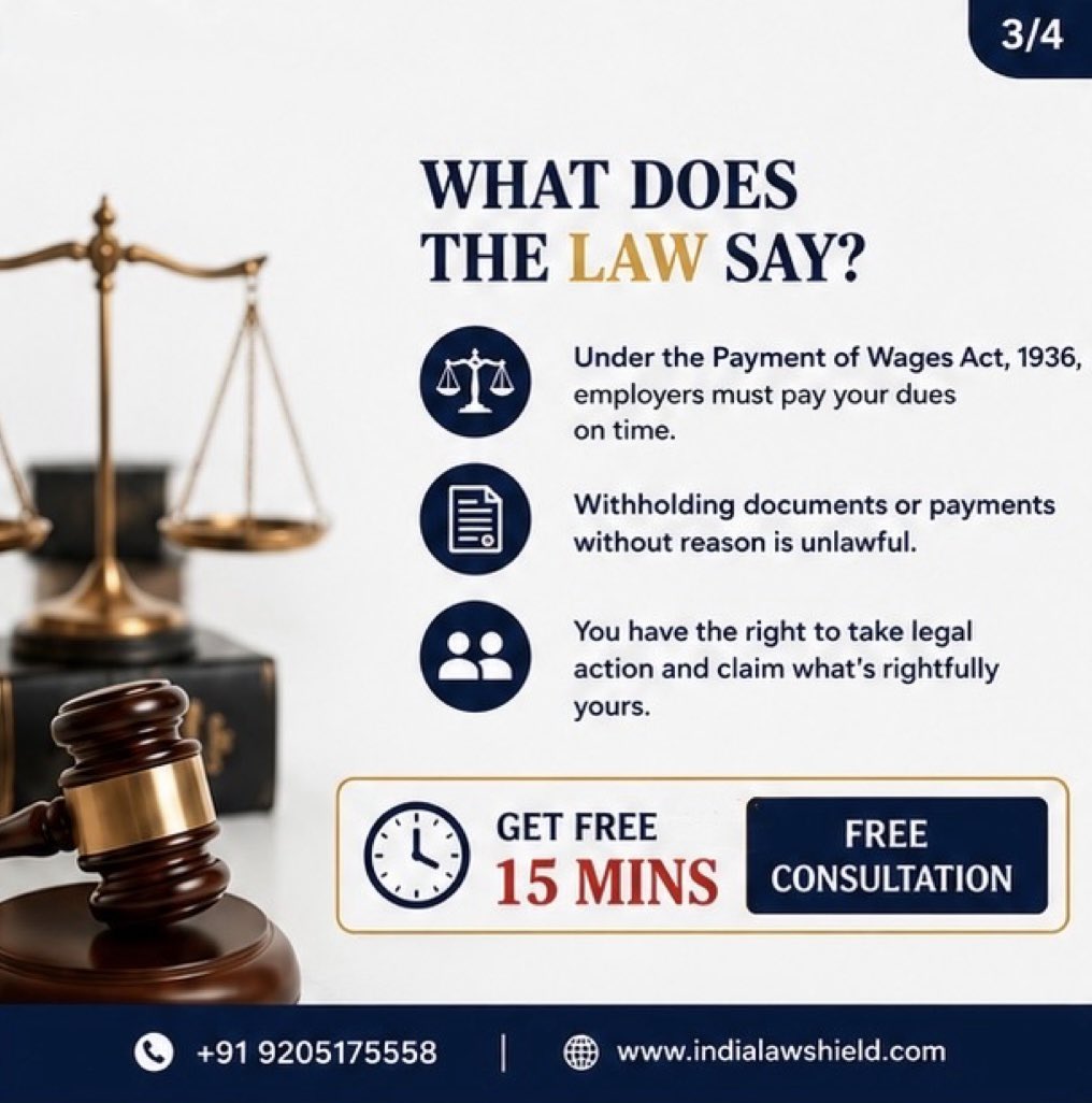 ILawshield's tweet photo. 𝐄𝐦𝐩𝐥𝐨𝐲𝐞𝐫 𝐧𝐨𝐭 𝐩𝐚𝐲𝐢𝐧𝐠 𝐲𝐨𝐮𝐫 𝐬𝐚𝐥𝐚𝐫𝐲 𝐨𝐫 𝐅𝐮𝐥𝐥 & 𝐅𝐢𝐧𝐚𝐥 𝐒𝐞𝐭𝐭𝐥𝐞𝐦𝐞𝐧𝐭 𝐚𝐟𝐭𝐞𝐫 𝐫𝐞𝐬𝐢𝐠𝐧𝐚𝐭𝐢𝐨𝐧?

Resigning from a job should never mean giving up your hard-earned money.

𝐈𝐟 𝐲𝐨𝐮𝐫 𝐞𝐦𝐩𝐥𝐨𝐲𝐞𝐫 𝐢𝐬 𝐝𝐞𝐥𝐚𝐲𝐢𝐧𝐠 𝐲𝐨𝐮𝐫 𝐬𝐚𝐥𝐚𝐫𝐲, 𝐅&𝐅 𝐬𝐞𝐭𝐭𝐥𝐞𝐦𝐞𝐧𝐭, 𝐫𝐞𝐥𝐢𝐞𝐯𝐢𝐧𝐠 𝐥𝐞𝐭𝐭𝐞𝐫, 𝐨𝐫 𝐞𝐱𝐩𝐞𝐫𝐢𝐞𝐧𝐜𝐞 𝐥𝐞𝐭𝐭𝐞𝐫, 𝐲𝐨𝐮 𝐡𝐚𝐯𝐞 𝐥𝐞𝐠𝐚𝐥 𝐫𝐢𝐠𝐡𝐭𝐬—𝐚𝐧𝐝 𝐲𝐨𝐮 𝐝𝐨𝐧’𝐭 𝐡𝐚𝐯𝐞 𝐭𝐨 𝐟𝐢𝐠𝐡𝐭 𝐚𝐥𝐨𝐧𝐞.

💼 Get your legal rights protected for just ₹999
🎁 FREE 15-minute legal consultation
📞 +91 9205175558
🌐 https://t.co/tTsfckeRpz

𝐃𝐨𝐧’𝐭 𝐥𝐞𝐭 𝐮𝐧𝐩𝐚𝐢𝐝 𝐝𝐮𝐞𝐬 𝐛𝐞𝐜𝐨𝐦𝐞 𝐲𝐨𝐮𝐫 𝐥𝐨𝐬𝐬. 𝐓𝐚𝐤𝐞 𝐚𝐜𝐭𝐢𝐨𝐧 𝐭𝐨𝐝𝐚𝐲.

#SalaryNotPaid #SalaryDelay #FullAndFinalSettlement #FNF #Resignation #EmployeeRights