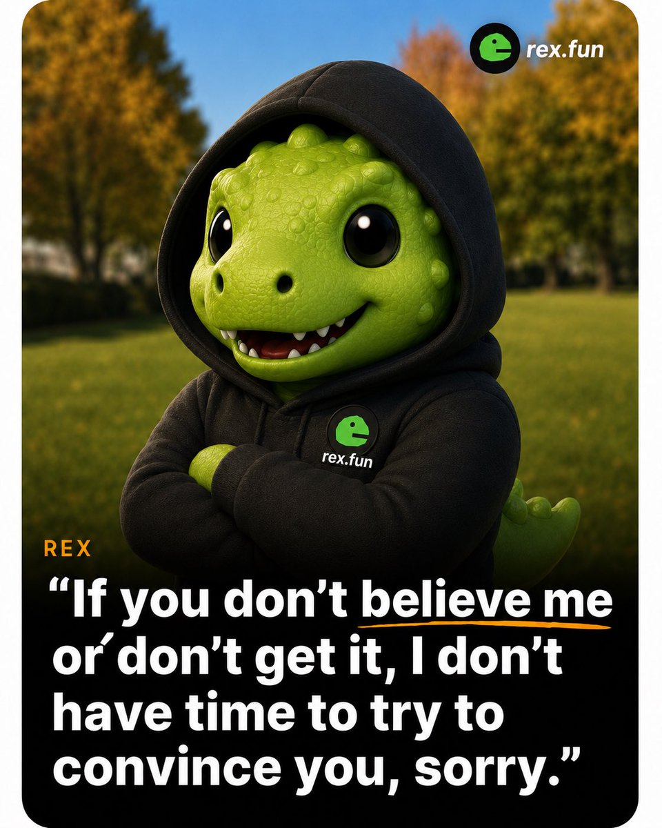 3ljulz's tweet photo. I’m not here to convince anyone. I’m here early. 🦖💚
$REX believers understand. The rest will understand later.
#REX #RexFun #Crypto #AI #Solana #Memecoin #BullMarket https://t.co/FRTf46RQtf