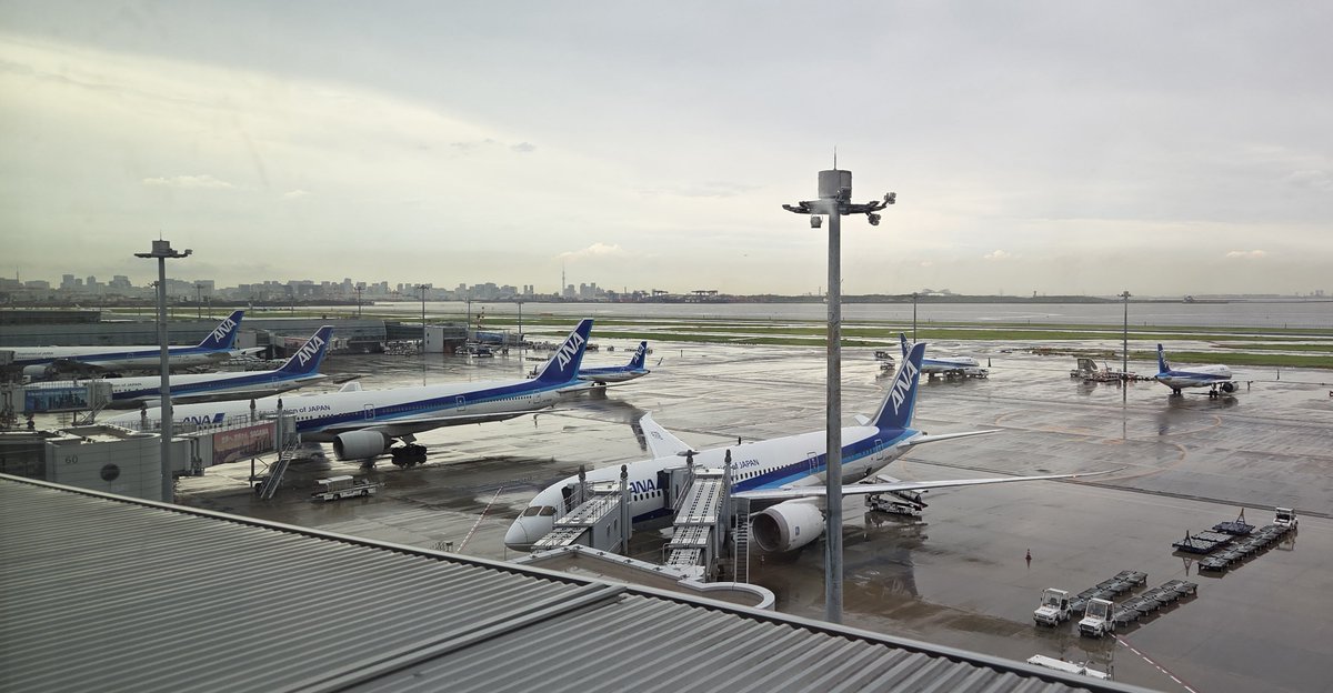 hime0312's tweet photo. 今日は久々に会うチングと「羽田空港１周クルーズ」に参加予定だったけど、突然の雷雨により、まさかの中止...😭
なので、第１～3ターミナルを散策✨
雷がスゴいからデッキには出れなかったので、室内からかわいらしい飛行機撮ってみました😊 https://t.co/aiUF6koO2P