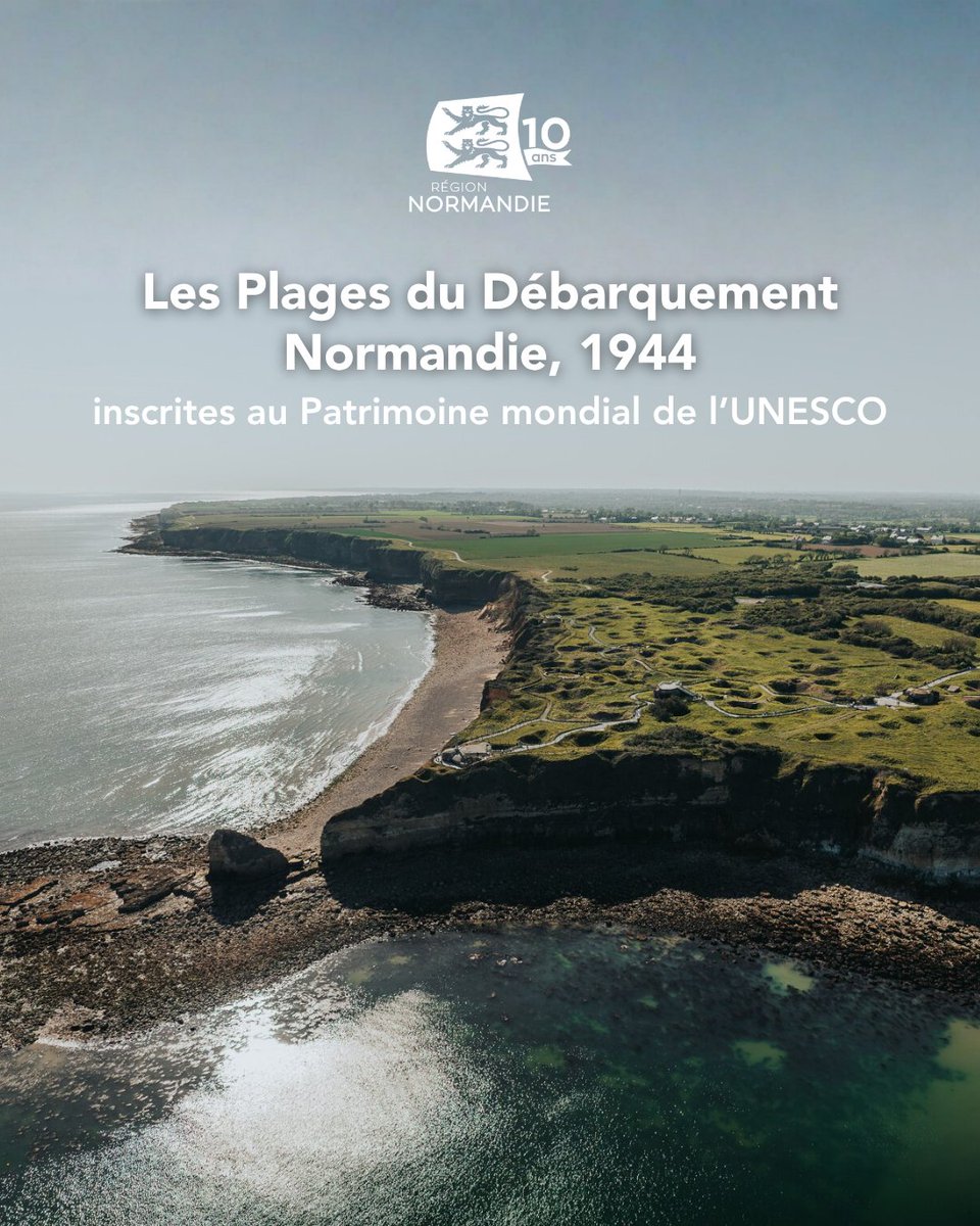 RegionNormandie's tweet photo. C'EST OFFICIEL ! 🎉 : Les Plages du Débarquement, Normandie, 1944 sont désormais inscrites au Patrimoine mondial de l'#UNESCO.
C'est une immense fierté et une reconnaissance internationale pour la Normandie ! 🕊️ Plus d'infos ➡️https://t.co/PvWqA3RQll
#DDAY https://t.co/tNC828iD0w