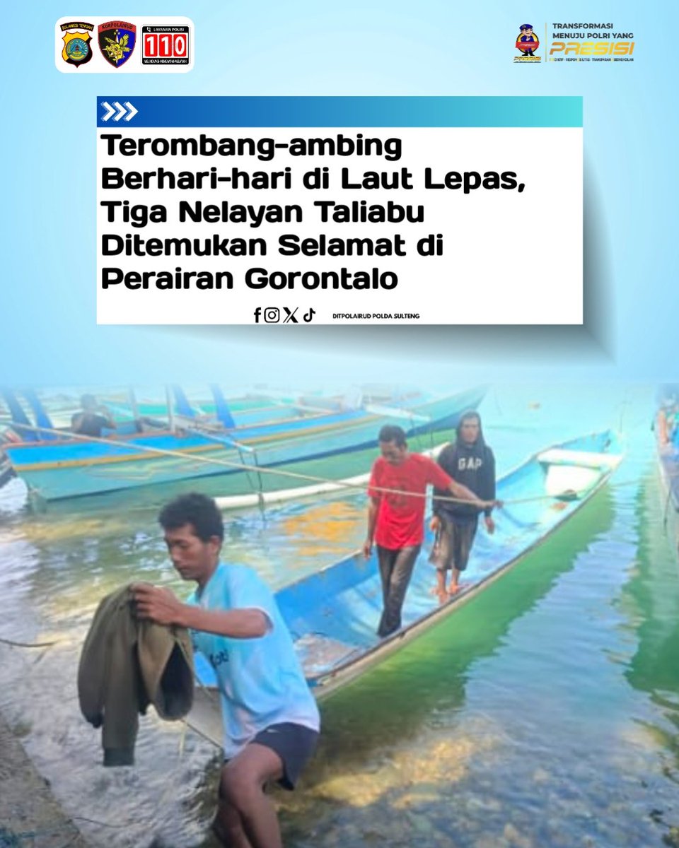 polairsulteng's tweet photo. Terombang-ambing Berhari-hari di Laut Lepas, Tiga Nelayan Taliabu Ditemukan Selamat di Perairan Gorontalo https://t.co/8vXC2j9C1G