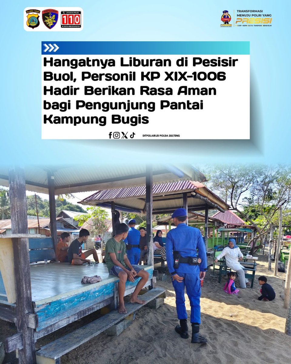 polairsulteng's tweet photo. Hangatnya Liburan di Pesisir Buol, Personil KP XIX-1006 Hadir Berikan Rasa Aman bagi Pengunjung Pantai Kampung Bugis https://t.co/OY8jknj62k