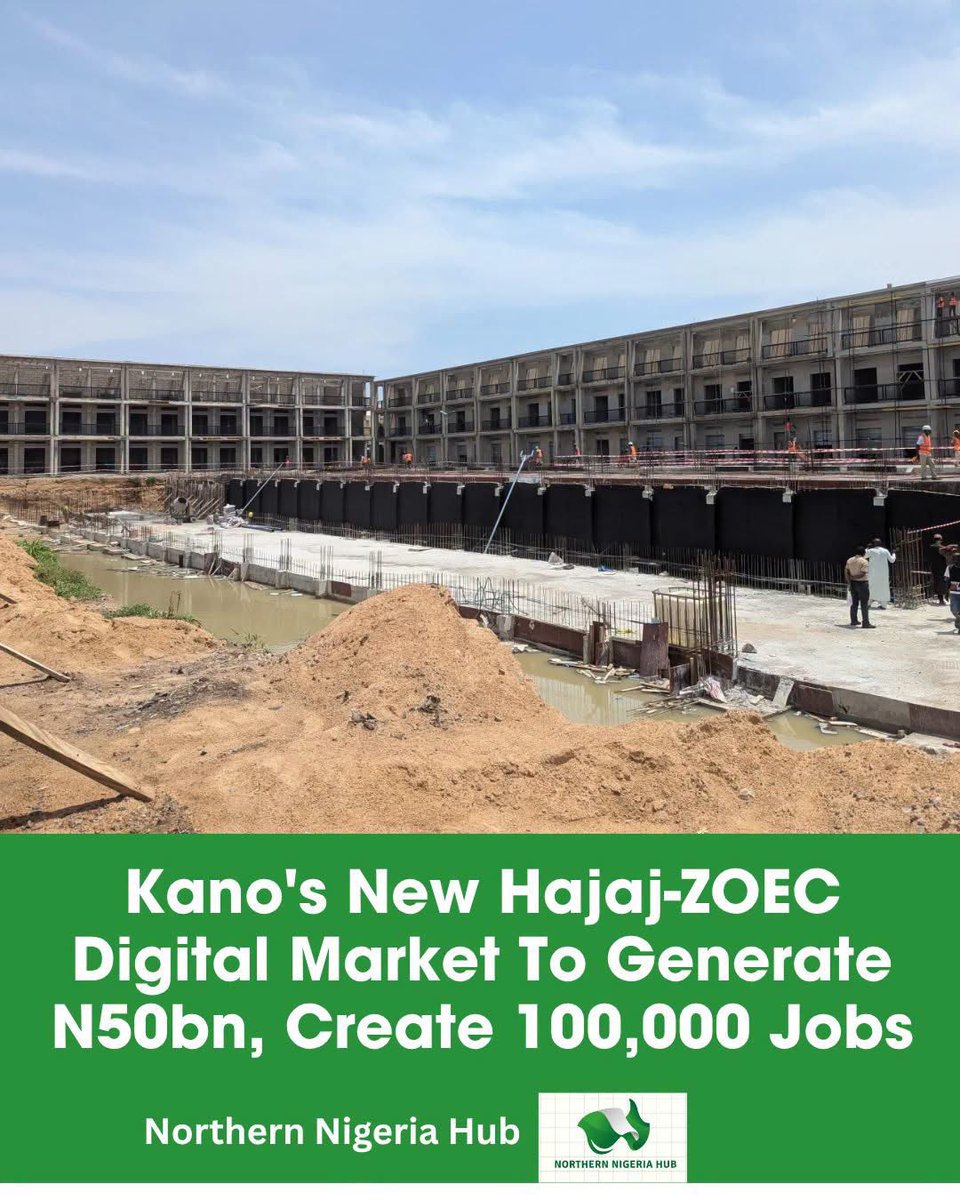 KanoChronicle's tweet photo. Kano builds 1500+ shops, 30 Billion Naira West Africa’s largest electrical and electronics trading hubs, positioning Kano as a regional distribution and wholesale centre for electrical and electronic goods.

With 60–65% of shops already sold out, this will enable African traders to source products and place bulk orders in Kano instead of travelling to China.

The market is set to create 100,000+ direct and indirect jobs expected when fully operational.

The market also have 700-vehicle basement parking capacity.
Storage space for 30+ forty-foot containers.

The market is set to host permanent showrooms for international manufacturers, including Egyptian and Chinese companies, strengthening cross-border trade, logistics, warehousing, and digital commerce, making Kano a key gateway for electronics distribution across West Africa and beyond.