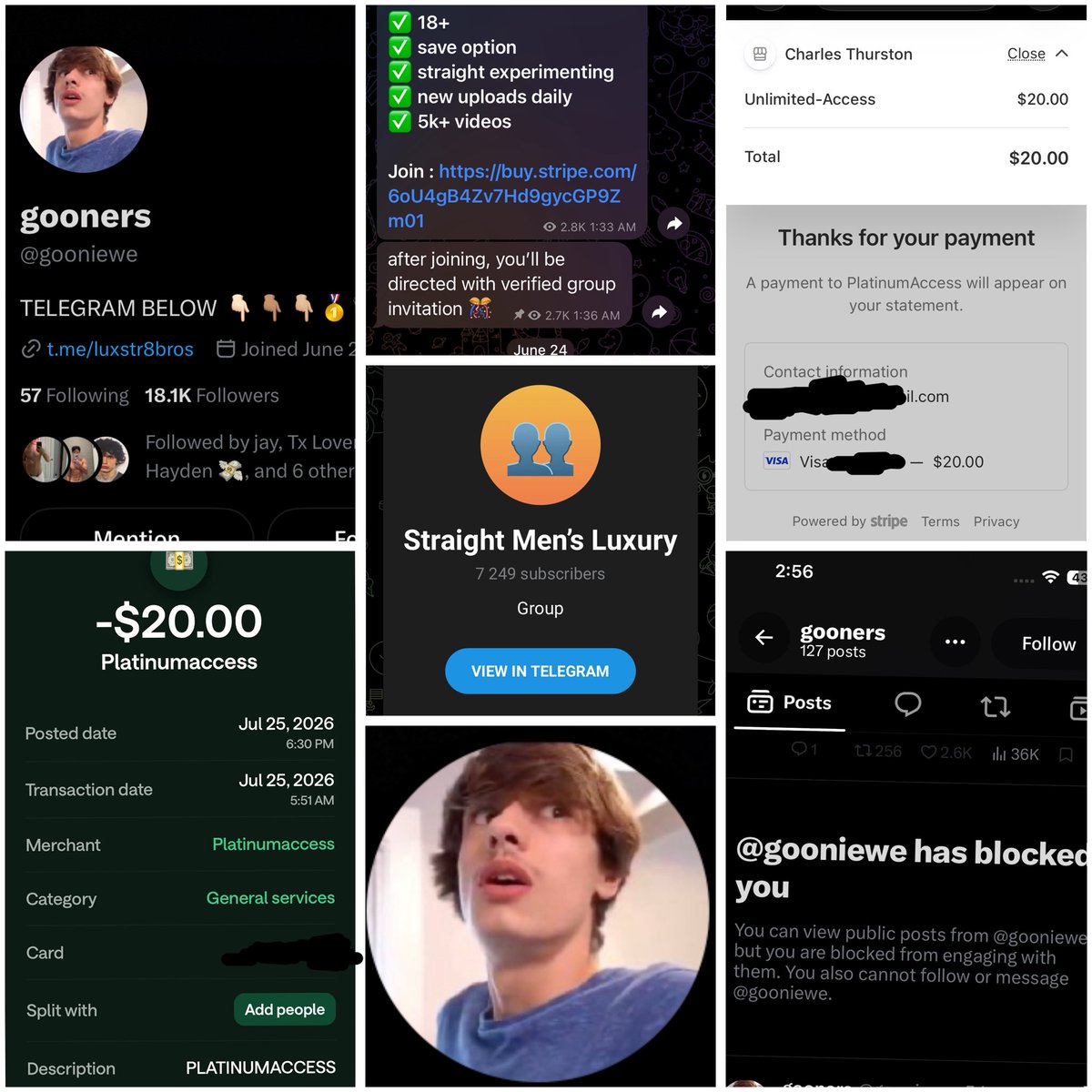 Lastname13031's tweet photo. SCAM ALERT!!!

@gooniewe @gooniewe @gooniewe @gooniewe

i paid for the service listed and didn’t receive the access to the channel like i was promised and when i commented on their post (that was the only way to speak with them) they instantly blocked me!!! don’t waste your money https://t.co/2ur2nvmI1b