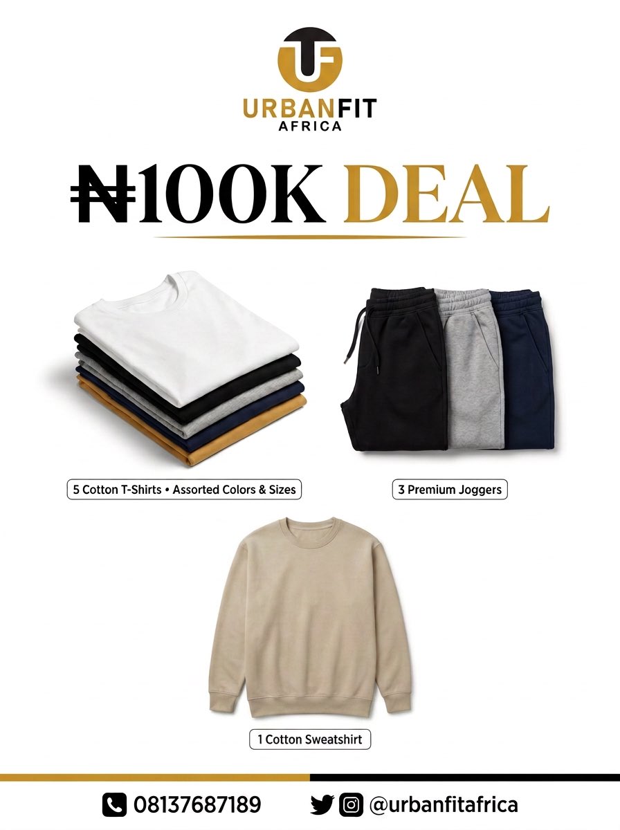 iconic_remi's tweet photo. Our 100k deal is on. 
What you get ; 
5 cotton Tshirt ( preferred  colors and sizes ) 
3 joggers ( preferred colors and sizes ) 
1 cotton sweatshirt 
Order here; 
https://t.co/xtusZ6g8UL https://t.co/ahUcA1NMN5