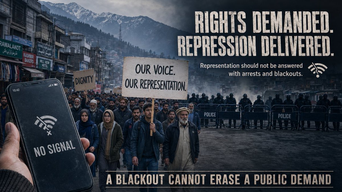 Shankar_KAULL's tweet photo. JAAC protesters are demanding representation and accountability, yet they have faced arrests, internet shutdowns and deadly clashes. Kargil showed the same system sacrificing ordinary people for elite decisions. #PakistanKiShikast https://t.co/yOAfSX6sJ4