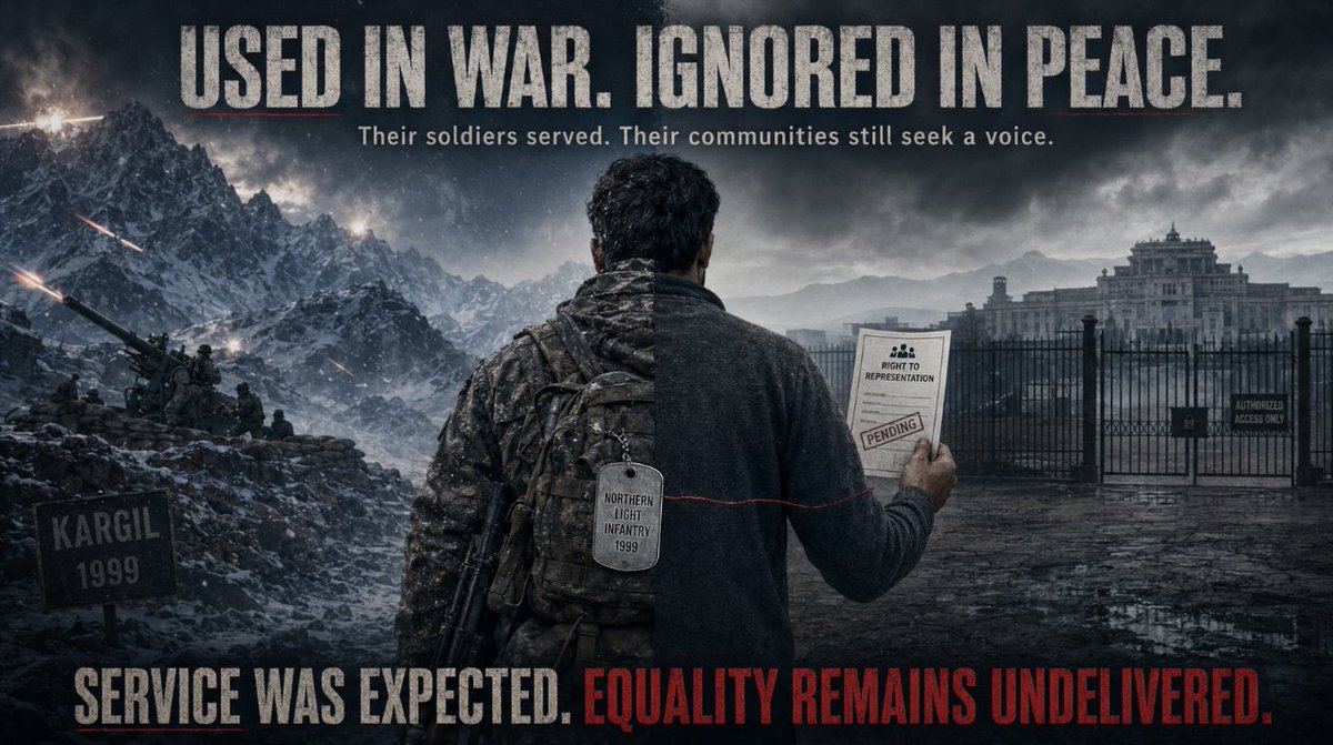 Shankar_KAULL's tweet photo. More than two decades after Kargil, communities under Pakistan’s control still struggle for political rights and fair treatment. The soldiers were used in war; their people are ignored in peace. #PakistanKiShikast https://t.co/MPzpkGfxc7