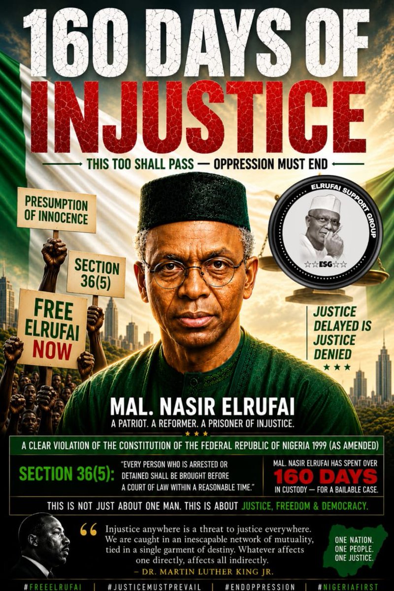 uchediala's tweet photo. #DaysCount
160 DAYS.
160 DAYS ..
160 DAYS ...
160 DAYS ....
And Still Counting ...
#IStandWithElrufai
#NoRetreatNoSurrender
#EyesOnTheBall
#TheElrufaists
#ESG https://t.co/tMCDeIDXz0