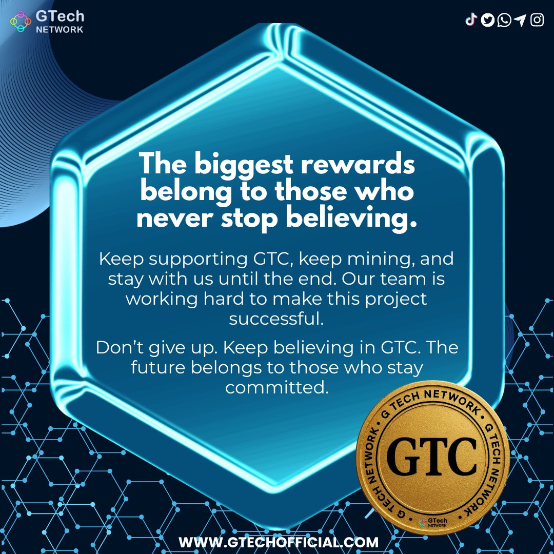 gtechnetwork's tweet photo. 🚀 The biggest rewards belong to those who never stop believing! 💙 Keep supporting GTC, keep mining, and stay committed. The journey may be long, but the future belongs to those who never give up. 🔥💎 https://t.co/CD9SbhBTk4