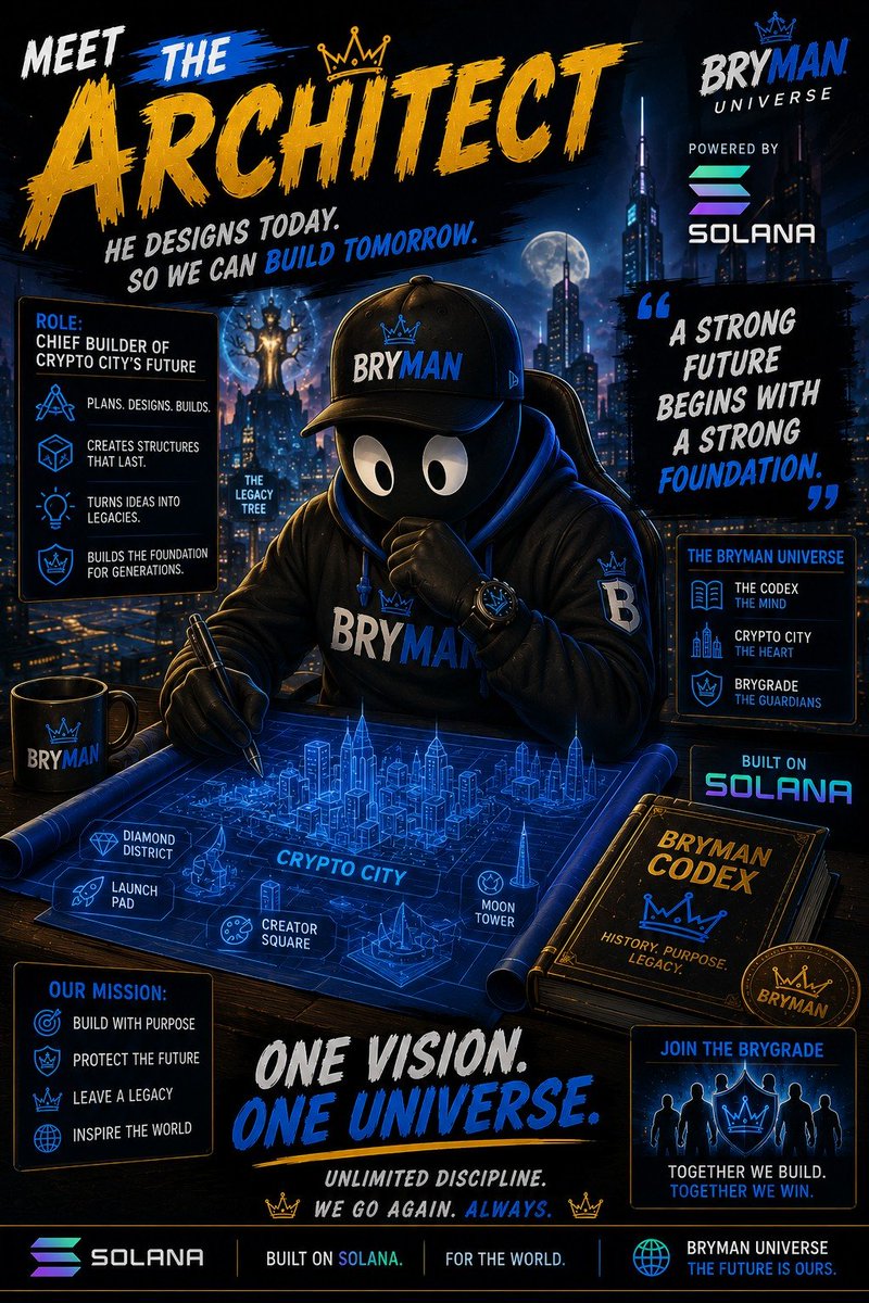 BrymanUniverse's tweet photo. Meet The Architect. 🏛️📐
Great universes aren't built overnight.
They are designed with vision, built with discipline, and strengthened one brick at a time.
Today we build.
Tomorrow we inspire.
Unlimited Discipline. 👑💙
We Go Again. Always.
#BRYMAN #Solana #Crypto #Build #web3 https://t.co/MpzfrVyXik