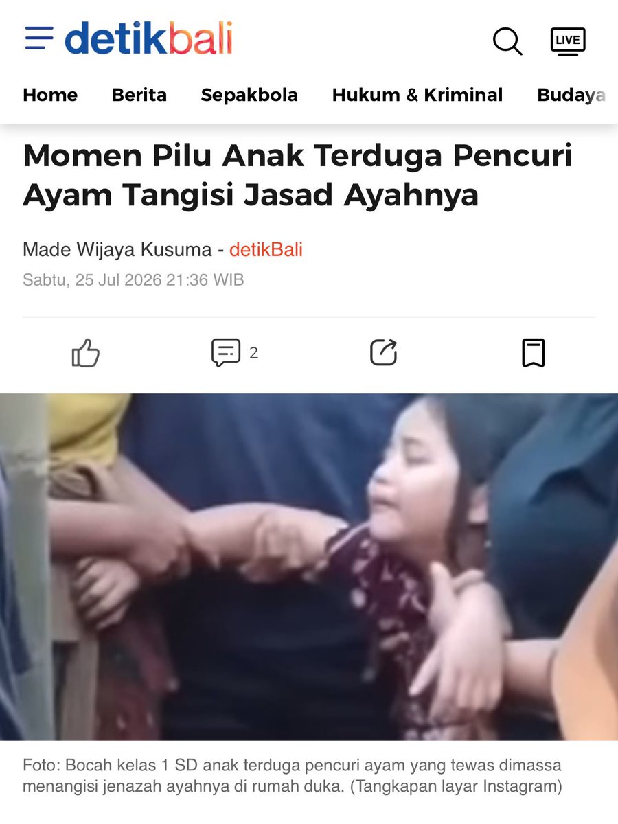 sosmedkeras's tweet photo. Jika negara ini adil kepada rakyatnya, mungkin sang ayah akan pergi ke pasar atau supermarket untuk membeli 1 ekor ayam untuk keluarga tercinta dirumahnya. 

Negara ini terlalu jahat untuk rakyat yang hanya mencoba untuk bertahan hidup. Bahkan si miskin pun tak berperikemanusiaan ketika melihat kejahatan kecil di depan matanya, sedangkan kejahatan-kejahatan besar si miskin hanya menonton dari layar kaca hpnya saja. 

Si miskin selalu melampiaskan kekesalannya kepada si miskin karna si kaya selalu dilindungi negara ketika melakukan kejahatan yang sangat besar. “Bapak, Bapak, Bapa”🥹🥹🥀🥀🥀🥀