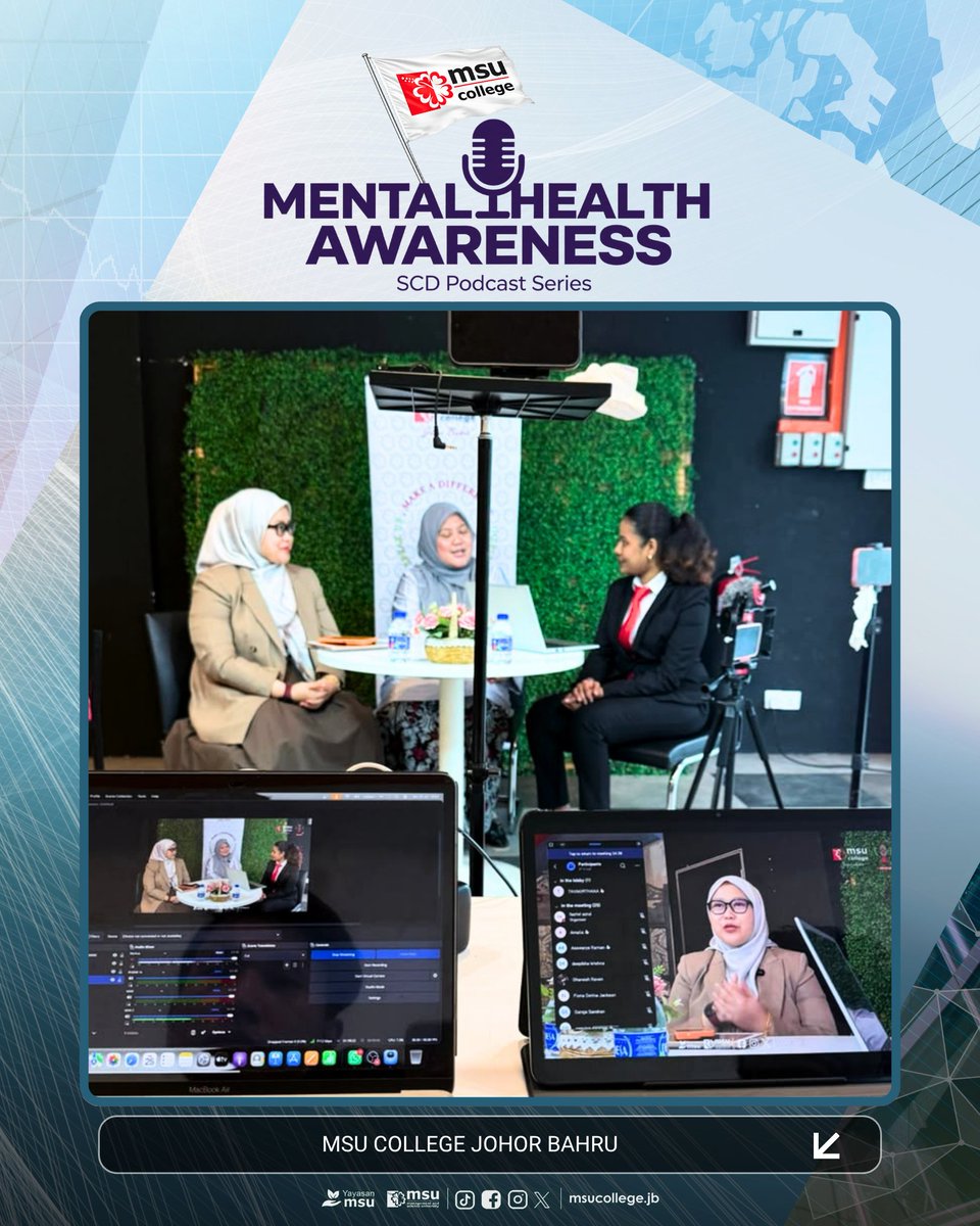 msuc_jb's tweet photo. The Mental Health Awareness Podcast, organised by SRC MSUC Johor Bahru, showcased outstanding dedication from SRC members, SCD officers &amp; college staff. Whose teamwork made this meaningful programme a great success. 

🌺❤
#MentalHealthAwareness
#MSUmalaysia #MSUCollegeJohorBahru https://t.co/BZv8Zv3Ehl