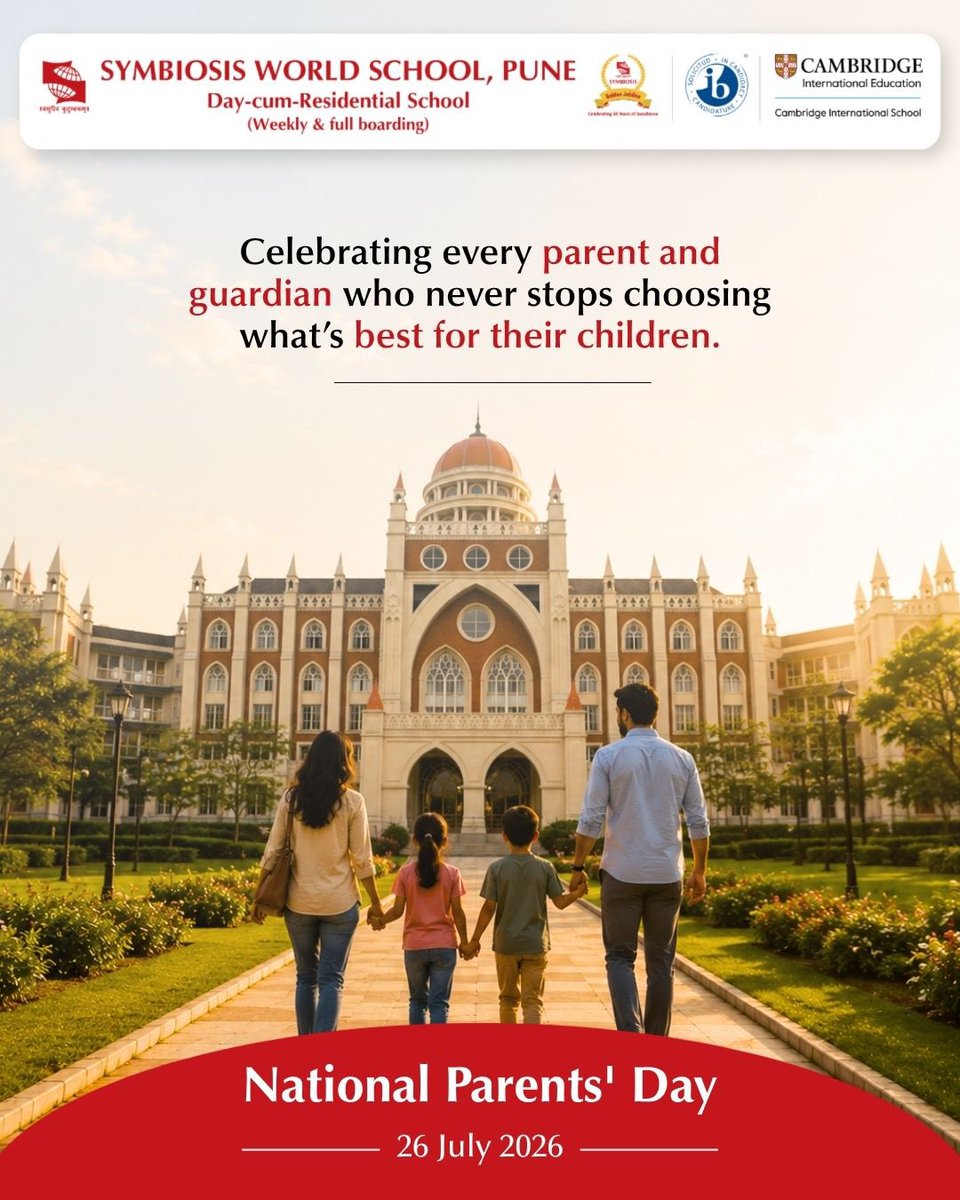 SWSPune's tweet photo. On #NationalParentsDay, we take a moment to acknowledge every #parent and #guardian who gives their best, every single day.

At #SymbiosisWorldSchoolPune, we recognise the weight of the choices you make for your child’s future – and we’re here to be your support system.

#Pune https://t.co/dUo12S9AgM