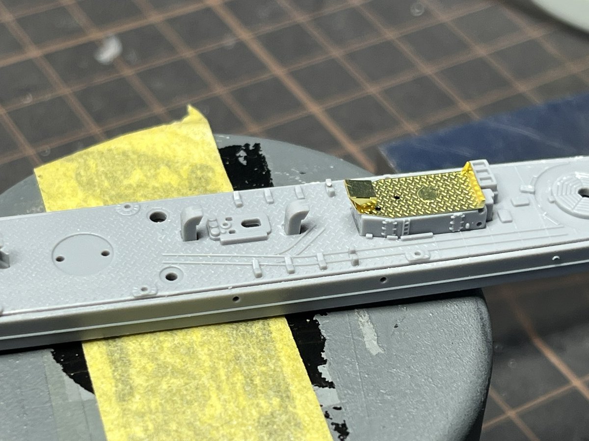 ken1982ships's tweet photo. ヤマシタホビー　1/700 桃改め「桑」製作。
五星の松型タミヤ用が割とピッタリあってくれて助かる=͟͟͞͞( ง´°ㅂ°=͟͟͞͞)ว
#艦船模型
#プラモデル好きと繋がりたい 
#積みプラ崩し大会2026夏 https://t.co/ORfxxiWPrz
