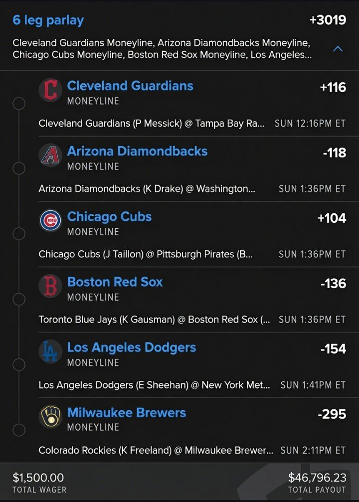 NeoBallers5vme's tweet photo. 🚀 6-LEG PARLAY LOCKED IN for $1,500

We eating if this hits! 💰 +3019 odds paying $46,796.23 🔥

Who else riding with me on this one?
@Playbook https://t.co/9x1Z2VOVwO
