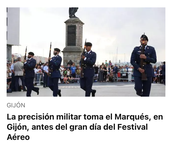 fonsuxixon's tweet photo. La manera en la que el Festival Aéreo de Gijón evoluciona cada vez mas a una exhibición militarista con olor a Varon Dandy, puro y carajillo.

Lo que decían que solo era una exhibición de aviones sin carácter militar, ahora ya tiene hasta desfiles militares. https://t.co/9DD87K4wZA