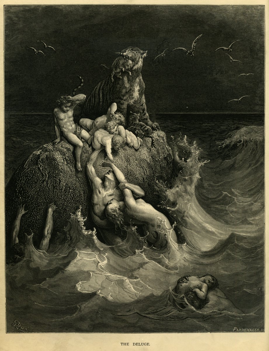 Einarbaldvii's tweet photo. Gustave Doré's illustrations for La Grande Bible de Tours.  "The World Destroyed by Water", "The Deluge", "The Dove Sent Forth from the Ark" and "Noah Cursing Canaan" https://t.co/DipQ63XbAb