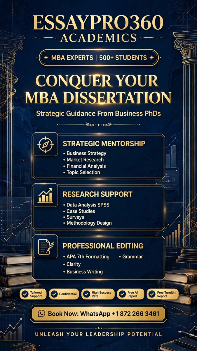 Academiawriter1's tweet photo. 📊 CONQUER YOUR MBA DISSERTATION

ESSAYPRO360 ACADEMICS
Strategic Guidance From Business PhDs

✓ Business Strategy &amp; Market Research
✓ Data Analysis SPSS
✓ APA 7th + Free AI Report

WhatsApp: +1 872 266 3461

#MBA #Dissertation #BusinessSchool https://t.co/ihXKjnMrOc