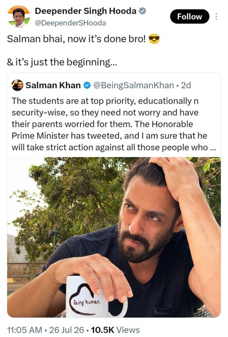 Cinema_Decoded's tweet photo. Jalwa hai Bhai Ka😂😂 

Opposition Party Ke Neta Bhi Salman bhai ko praise kr rahe hain. #salmankhan https://t.co/sQRlq85mqy