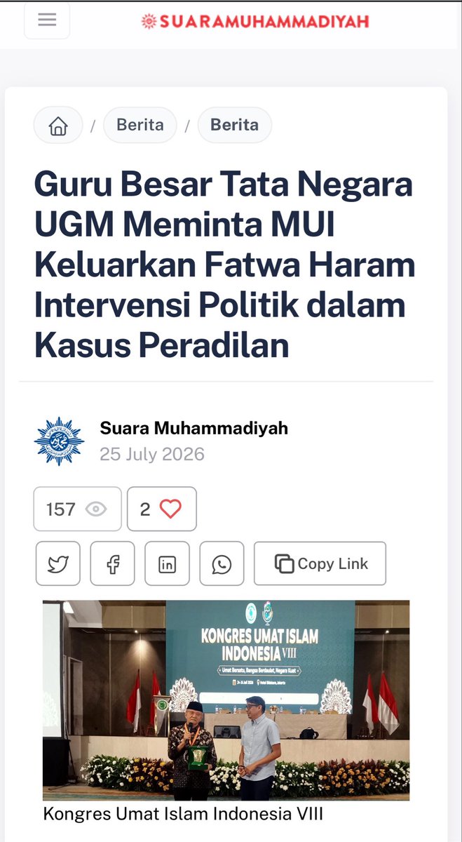 dosenhukumnotes's tweet photo. Prof. Zainal Arifin Mochtar mengatakan:

“Saya meminta MUI segera mengeluarkan fatwa haram untuk intervensi politik dalam perkara peradilan. 

Saya berharap betul kepada para ulama dan kiai mau meneriakkan fatwa tersebut kepada para penguasa.”

saya melihat, kalau UU ngga ditakuti, semoga fatwa ulama bisa.

🙏