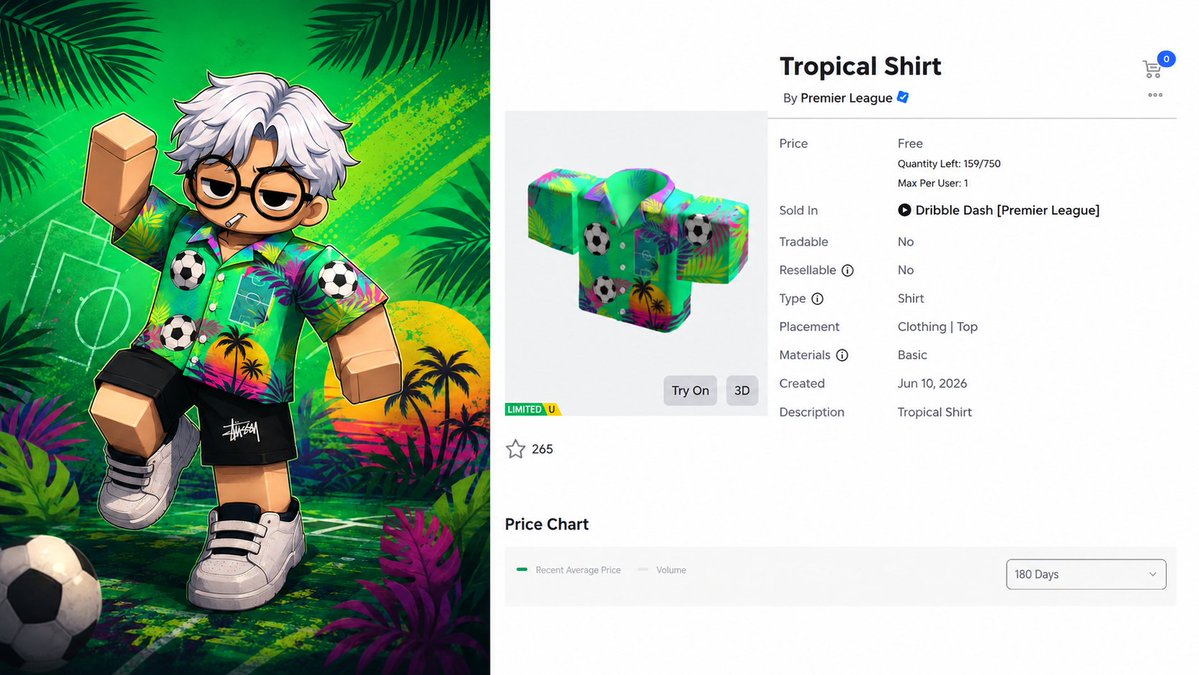 raedimsblox's tweet photo. Tropical Shirt
Kaos tropis FREE! π΄β½ Tropical Shirt by Premier League, dapatkan lewat game Dribble Dash! Stock 159/750, main gamenya sekarang dan claim kaos kece ini!
#roblox #robloxindonesia #raedims #ugcfree #ugclimited https://t.co/wXOfQicSNJ
