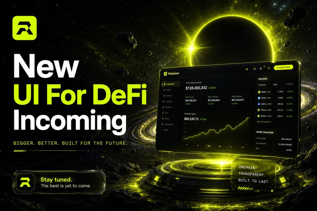 Robiance_'s tweet photo. We’re making strong progress on the next evolution of the Robiance ecosystem.

Today, we’ll be unveiling the first UI previews for RUSD and our Lighter integration. These interfaces are designed to make DeFi on Robinhood Chain more intuitive, efficient, and accessible.

This is just the beginning. More features and improvements will be revealed as development continues.

Stay tuned - new UI previews for the RUSD ecosystem are coming today.