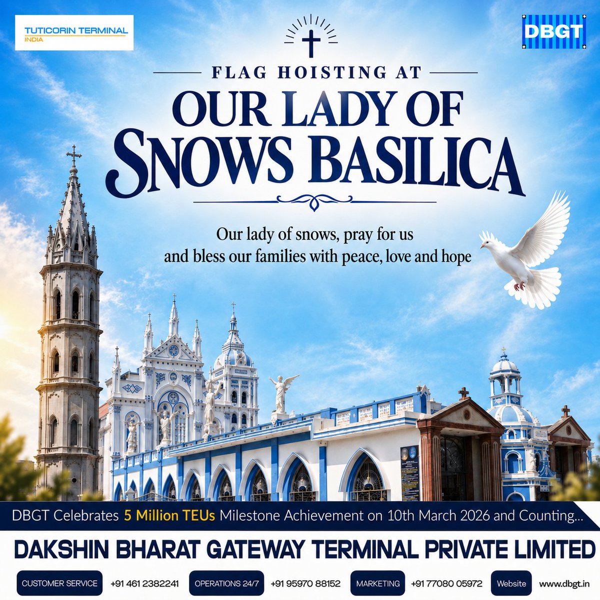 DBGTterminal's tweet photo. DBGT extends heartfelt wishes on the Flag Hoisting Ceremony at Our Lady of Snows Basilica.
May Our Lady of Snows bless everyone with peace, love, hope and abundant blessings. 
Wishing you and your family a joyful and grace-filled celebration. https://t.co/lOkqJhBlPZ