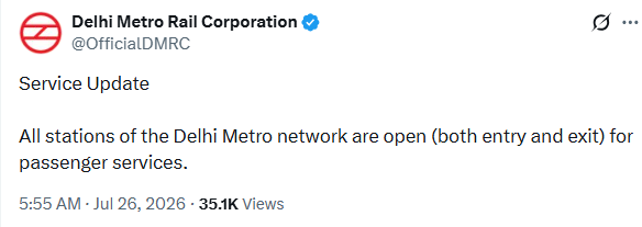 moneycontrolcom's tweet photo. #India | All Delhi Metro stations reopen after CJP ends Jantar Mantar protest

- Delhi Metro resumes normal operations.
- CJP ended Jantar Mantar protest.
- All Delhi Metro stations are now open.

Read More:
https://t.co/AHCZcw7LG8 https://t.co/8Z5Ff9KRXg