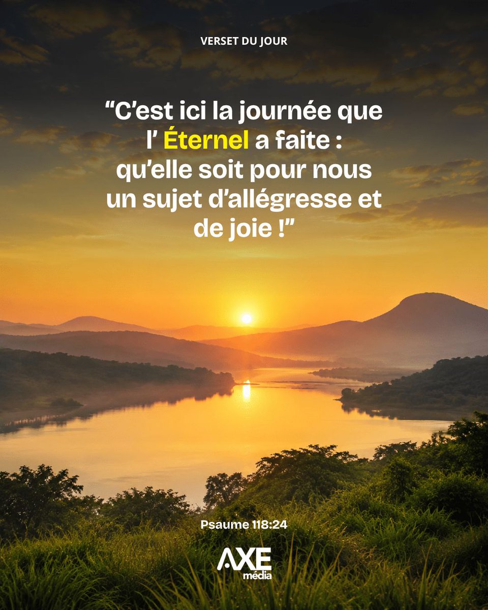 alainmwamba's tweet photo. VERSET DU JOUR | « C’est ici la journée que l’Éternel a faite : qu’elle soit pour nous un sujet d’allégresse et de joie ! »
Psaume 118:24
Que ce dimanche soit pour nous un sujet d’allégresse et de joie.
#VersetDuJour
#AXEmedia https://t.co/tIGKsVXQId