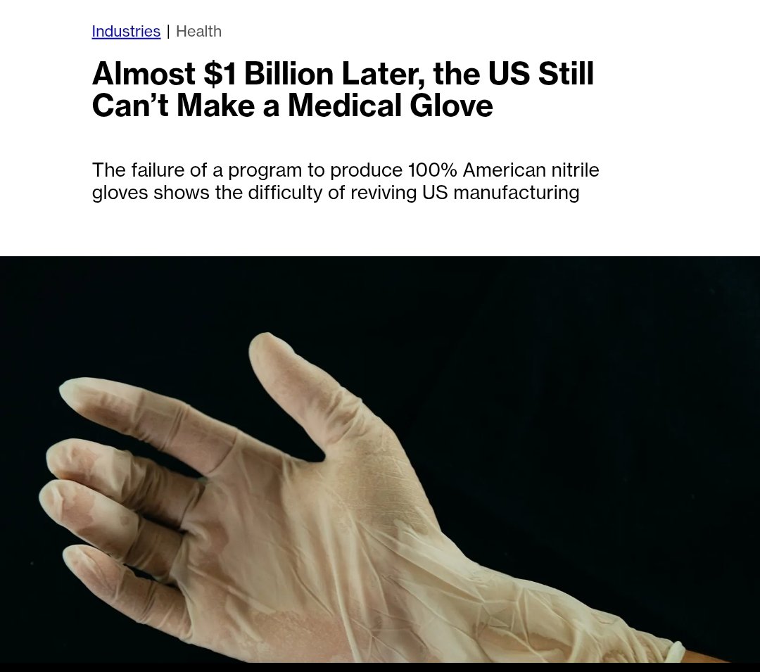 RambutanRed's tweet photo. Great story that shows the dismal state of US state capacity and coordination when it tried to reshore the simplest product: nitrile gloves. https://t.co/lCEg1isloO