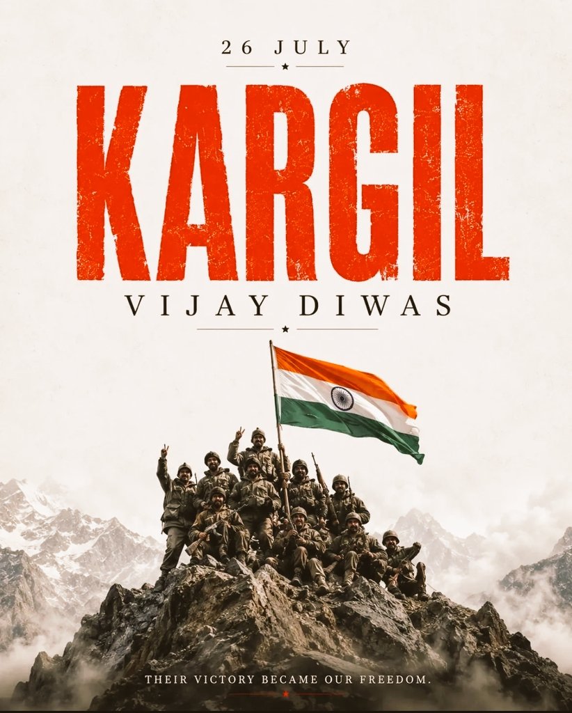 Jayrathore__'s tweet photo. कारगिल की बर्फीली चोटियों पर अपने अदम्य साहस,अद्वितीय पराक्रम और सर्वोच्च बलिदान से भारत का गौरव बढ़ाने वाले अमर वीरों को कारगिल विजय दिवस पर शत-शत नमन।
उनके शौर्य की गाथाएँ हर पीढ़ी को राष्ट्रभक्ति, कर्तव्य और मातृभूमि के लिए समर्पण का संदेश देती रहेंगी..🇮🇳
#KargilVijayDiwas https://t.co/5m2P6Rl4my