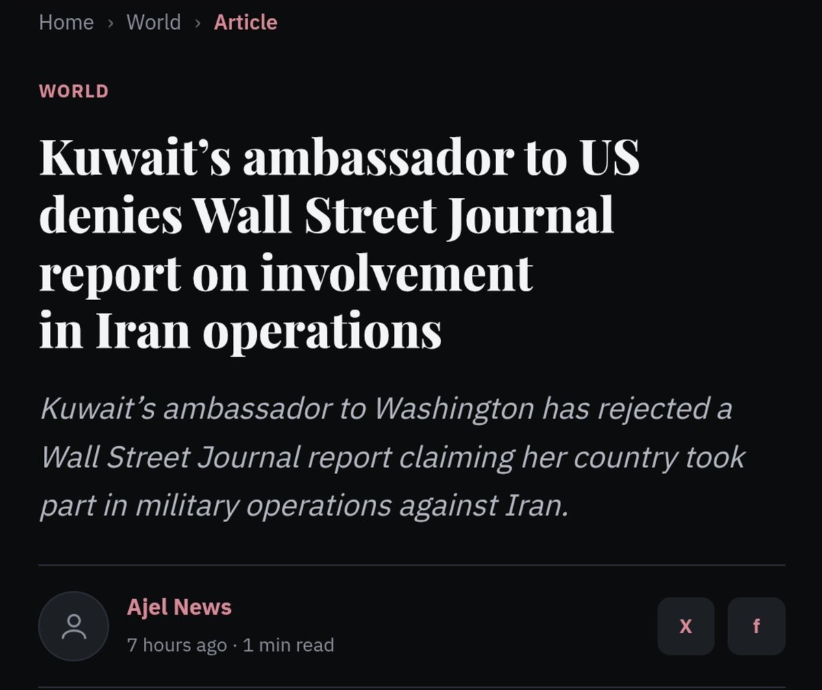 MenchOsint's tweet photo. Kuwait ambassador to the U.S. stated that her country has not participated in any military actions against Iran or allowed its territory, airspace, or waters to be used for such purposes. https://t.co/WtxohMVsYQ