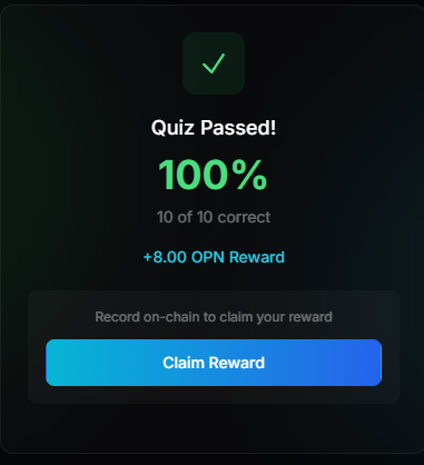 GoldBTC1368's tweet photo. ✅ 100% Score. Mission Complete.
Just aced the latest @IOPn_io quiz with 10/10 correct and claimed 8 OPN rewards.
Learning today. Building tomorrow.
#IOPn #OPNChain #Web3 #LearnToEa https://t.co/78cnGIFnAi