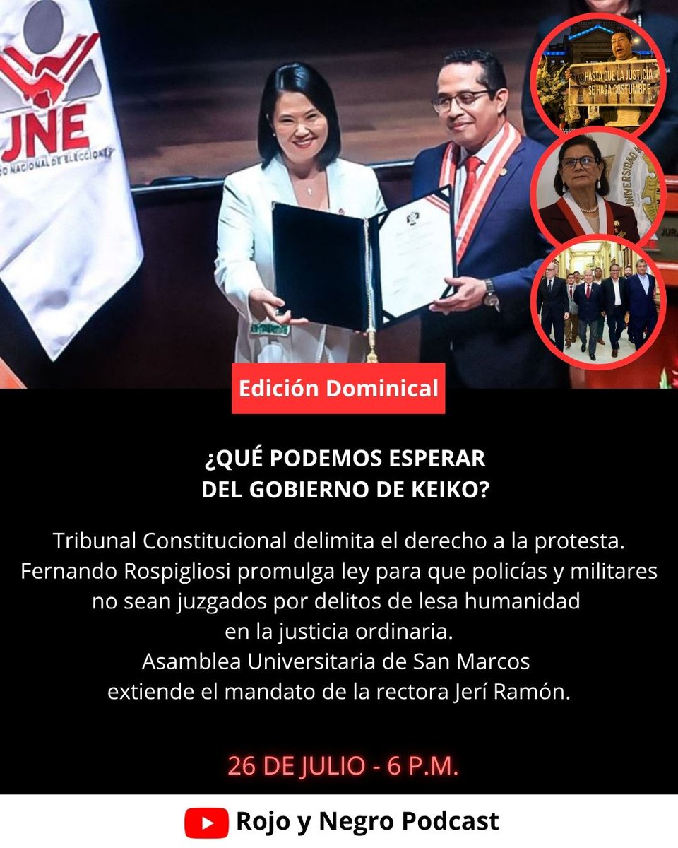 RNPodcast23's tweet photo. ¿Qué podemos esperar de Keiko? ¿Cómo será el gobierno fujimorista? Conversaremos al respecto en Rojo y Negro, entre otros temas de coyuntura. ¡No te lo pierdas!
https://t.co/o5HmFbQnqt https://t.co/zPZOT4NE7B