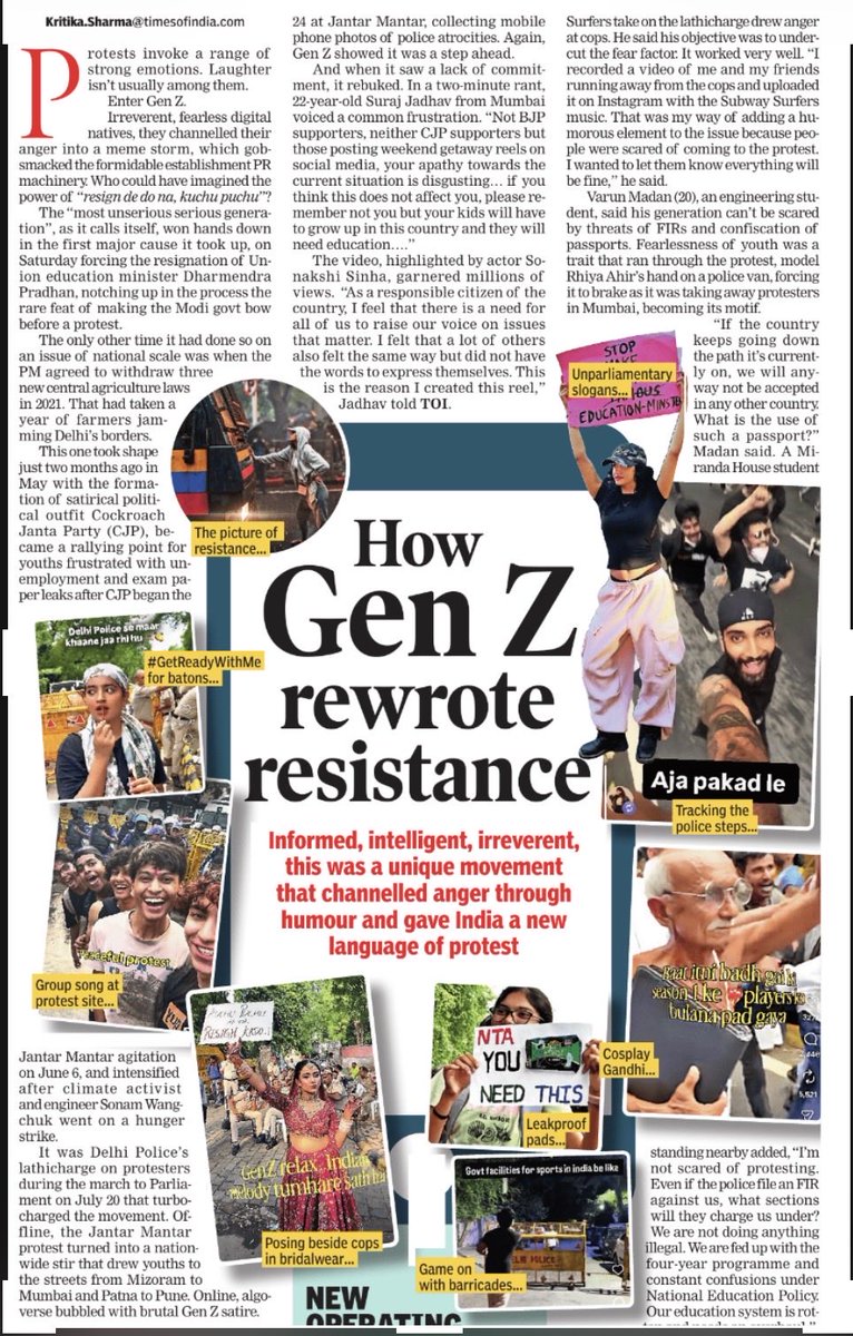 S_kritika's tweet photo. With memes, humour, wit &amp; a lot of courage, Gen Z rewrote resistance… https://t.co/k6SV5ogUHW