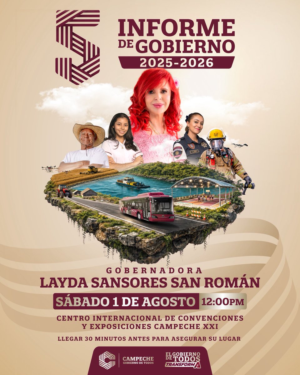 kikesanchezmx's tweet photo. 👉🏻 La gobernadora @LaydaSansores presentará su 5.º Informe de Gobierno, donde dará a conocer las acciones, obras y resultados alcanzados durante cinco años de trabajo en favor de las y los campechanos.

📅 Sábado 1 de agosto | 🕛 12:00 h
📍 Centro de Convenciones Campeche XXI. https://t.co/29defyloG6